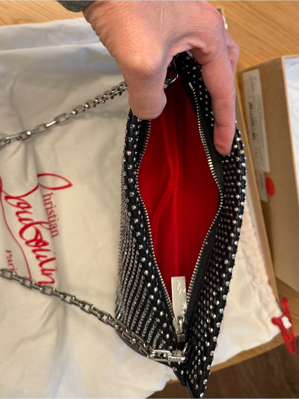 Christian Louboutin Black Crystal-Studded Chain Shoulder Clutch - Picture 8 of 10
